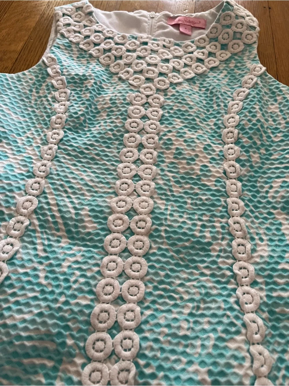 Lilly Pulitzer Aqua and White Eyelet-Trim Shift Dress